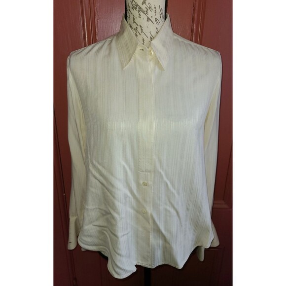 Vtg Lauren Ralph Lauren long sleeved ivory silk French cuff blouse, size 8P - Picture 1 of 16